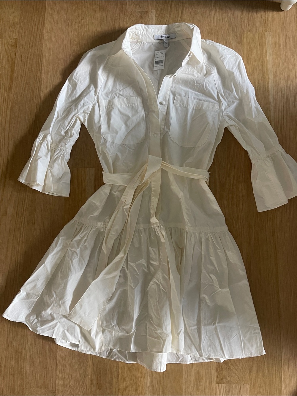 NWT Derek Lam off white Tie-Waist Shirt Dress, Sz 4